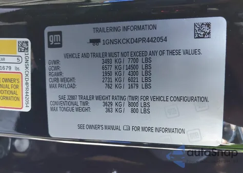 2023 Chevrolet Suburban 4Wd Lt from USA, damaged, VIN 1GNSKCKD4PR442054